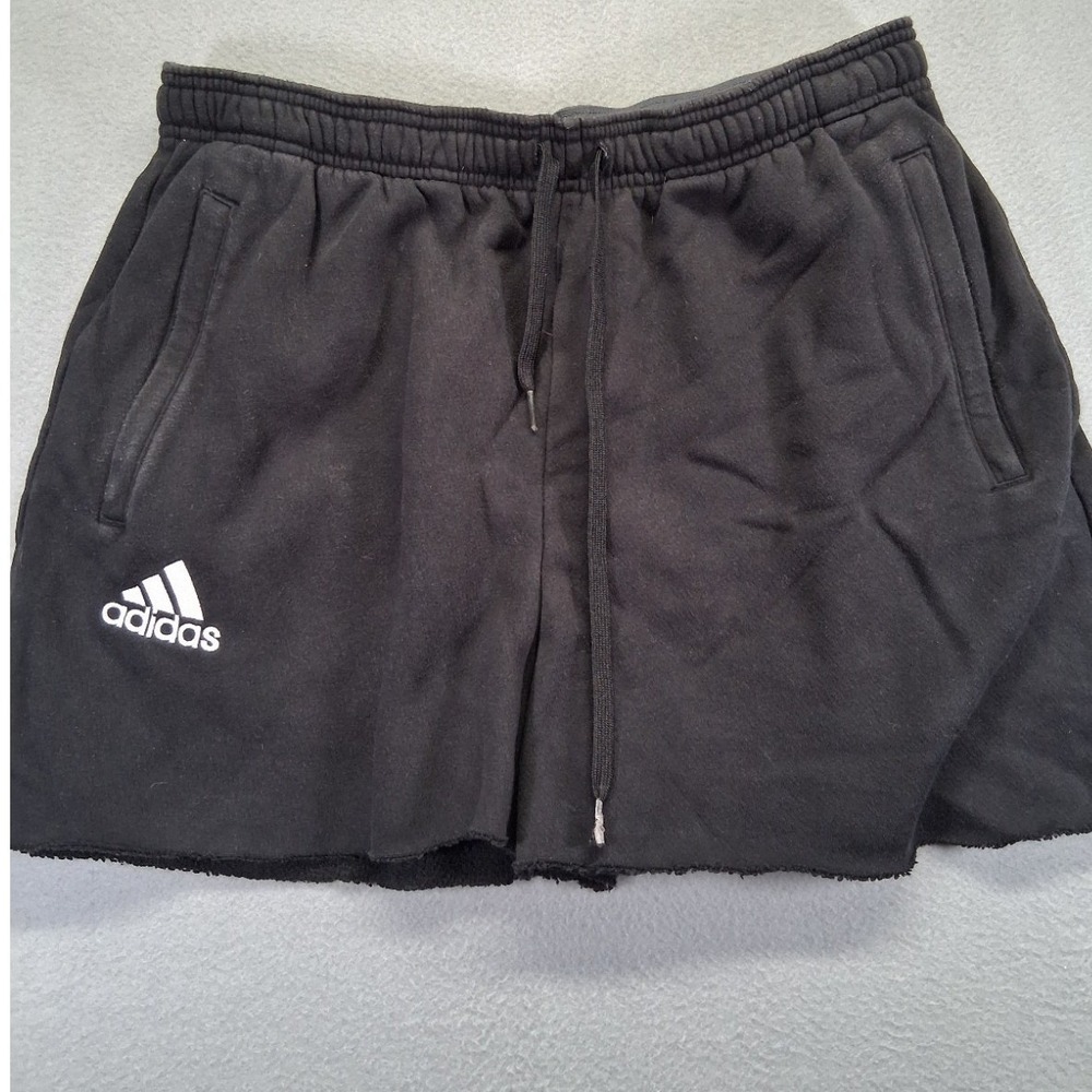 Adidas Mens Fleece Shorts Black S99441 Elastic Waist Drawstring Pockets Large